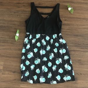 Torrid Blue and Black Floral Skater Dress